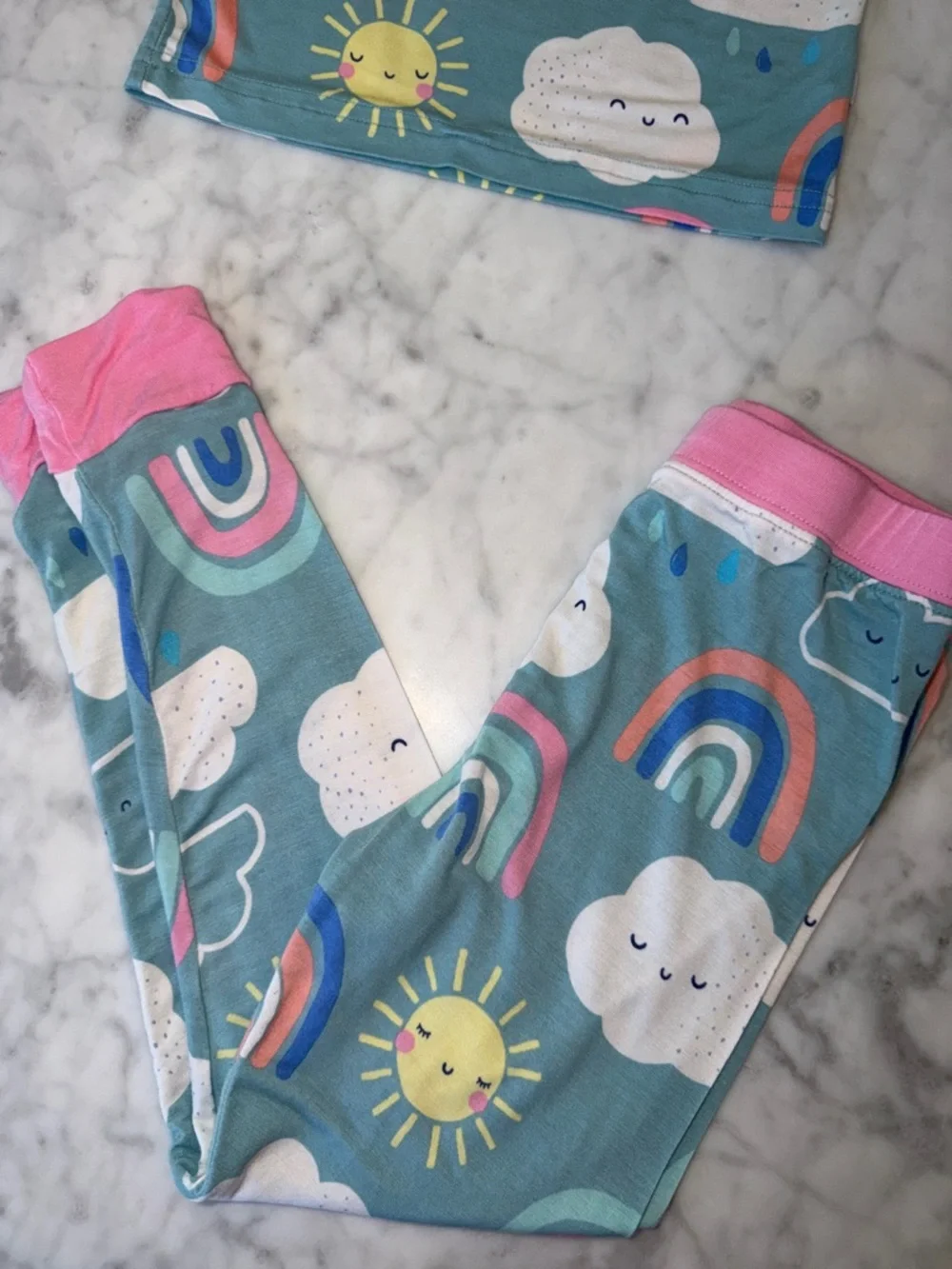 Little Sleepies Blue Rainbow & Sunshine Pajama Set with Pink Trim 4T - Picture 4 of 6